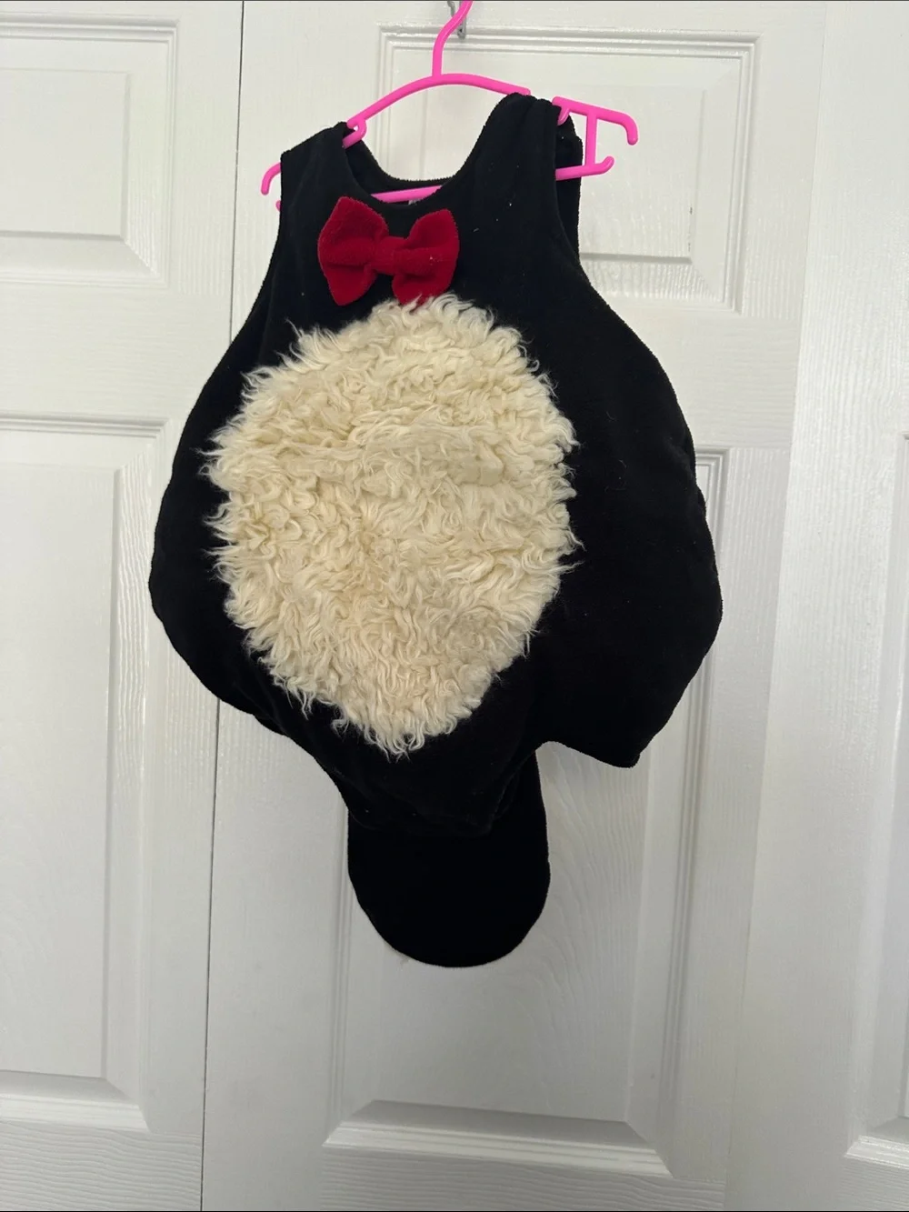 The Children's Place Black Plush Animal Romper with Cream Belly and Red Bow